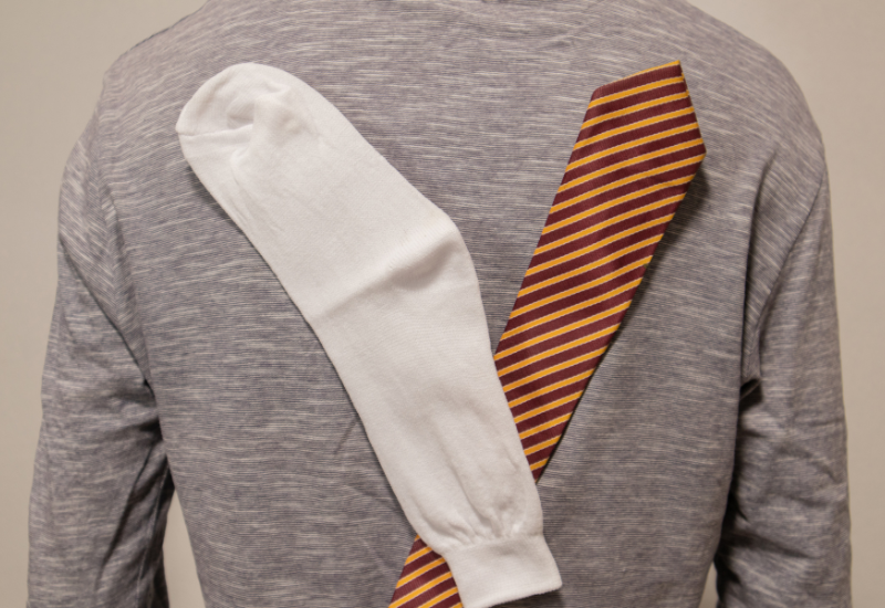 Sock and tie static to shirt
